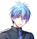  1boy 2014 commentary_request dated eyebrows_visible_through_hair hair_between_eyes kuroko_no_basuke kuroko_tetsuya light_blush long_sleeves looking_at_viewer lowres male_focus parted_lips portrait school_uniform short_hair simple_background solo torisu white_background 