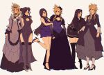  1boy 1girl arm_hug bangs bare_legs black_hair blonde_hair blue_eyes blush breasts china_dress chinese_clothes cleavage cleavage_cutout closed_eyes closed_mouth clothing_cutout cloud_strife crescent crescent_earrings crossdressing double_bun dress earrings embarrassed final_fantasy final_fantasy_vii final_fantasy_vii_remake flower hairband high_heels japanese_clothes jewelry kimono long_hair multiple_persona official_alternate_costume red_eyes red_flower red_rose rose sera_(serappi) smile spiked_hair standing swept_bangs thighhighs tiara tifa_lockhart tifa_lockhart&#039;s_exotic_dress tifa_lockhart&#039;s_refined_dress tifa_lockhart&#039;s_sporty_dress zettai_ryouiki 