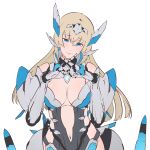  1girl absurdres android bangs bare_shoulders blue_eyes breasts cleavage di_allez_series highres large_breasts long_hair navel patatatan phantasy_star phantasy_star_online_2 sketch smile solo unfinished very_long_hair x_fingers 