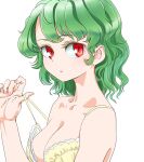  1girl bra breasts commentary_request green_hair highres kazami_yuuka looking_at_viewer medium_breasts red_eyes s-a-murai short_hair simple_background solo touhou underwear wavy_hair white_background yellow_bra 