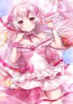  1girl bangs crown dress flower hair_flower hair_ornament hololive karma_(nakiri_ayame) long_hair looking_at_viewer mirror nakiri_ayame pink_ribbon ribbon shiranui_(nakiri_ayame) solo usano virtual_youtuber white_dress 