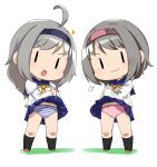  &gt;:) 2girls :3 bangs black_legwear blue_hairband blue_sailor_collar blue_skirt bow bow_panties crossed_arms fairy_(kancolle) grey_hair hairband kantai_collection kneehighs long_hair long_sleeves multiple_girls nassukun neckerchief open_mouth panties pink_panties pleated_skirt red_hairband sailor_collar school_uniform serafuku short_hair simple_background skirt smug sparkle standing striped striped_panties thumbs_up underwear v-shaped_eyebrows yellow_neckerchief 