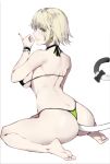  1girl arm_up ass bangs barefoot bikini black_bikini black_nails blonde_hair breasts cat_tail commentary_request earrings eyebrows_visible_through_hair fate_(series) feet fellatio_gesture from_behind full_body g-string green_bikini handjob_gesture jeanne_d&#039;arc_(alter)_(fate) jeanne_d&#039;arc_(fate) jewelry large_breasts looking_at_viewer looking_back nail_polish naughty_face parted_lips pinky_out sdustz short_hair simple_background sitting soles solo string_bikini swimsuit tail thong thong_bikini toes two-tone_bikini wariza white_background yellow_eyes 
