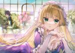  1girl absurdres bangs blonde_hair eyebrows eyebrows_visible_through_hair flower gosick green_eyes highres kujou_kazuya long_hair looking_at_viewer parted_lips rumoon victorica_de_blois 