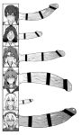  6+girls @_@ bar_censor blush censored closed_mouth comparison embarrassed erection foreskin futanari greyscale hair_between_eyes hair_ribbon hairband highres kaga_(kancolle) kantai_collection katsuragi_(kancolle) large_penis long_hair looking_at_viewer monochrome multiple_girls multiple_penises musashi_(kancolle) open_mouth penis penis_chart penis_measuring phimosis portrait ribbon shimakaze_(kancolle) side_ponytail small_penis smile takaman_(gaffe) twintails veins veiny_penis white_background yamato_(kancolle) zuikaku_(kancolle) 