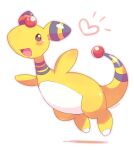  :d ampharos blush brown_eyes commentary_request full_body heart no_humans open_mouth outstretched_arms pokemon pokemon_(creature) signature smile solo tansho tongue 