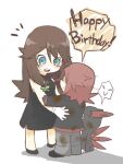  1boy 1girl :&gt; bambi-pix birthday black_dress black_footwear black_gloves blue_eyes brown_hair clover dirty dirty_clothes dirty_face dress gift gloves green_(pokemon) pokemon pokemon_(creature) pokemon_adventures red_hair silver_(pokemon) sneasel step-siblings white_gloves 