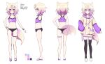  1boy absurdres animal_ears ass aube bangs bikini black_legwear blonde_hair blush character_sheet color_guide crossdressing crossed_bangs fox_boy fox_ears fox_tail gradient_hair hair_ornament hairclip highres hood hoodie hoodie_dress long_hair male_focus multicolored_hair original otoko_no_ko pink_hair purple_eyes simple_background sleeves_past_wrists smile solo swimsuit tail thighhighs white_background 