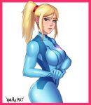  1girl bodysuit breasts commentary curvy english_commentary highres long_hair looking_at_viewer metroid metroid_(classic) muscular muscular_female samus_aran solo toned user_xmmt2223 zero_suit 