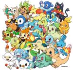  :d absurdres black_eyes bright_pupils bulbasaur charmander chespin chikorita chimchar closed_eyes closed_mouth commentary_request creature cyndaquil fangs fennekin fire flame froakie frown grookey highres litten looking_at_viewer looking_up mudkip no_humans open_mouth oshawott piplup pokemon pokemon_(creature) popplio red_eyes rorosuke rowlet scorbunny simple_background smile snivy sobble squirtle teeth tepig tongue torchic totodile treecko turtwig upper_teeth white_background white_pupils 