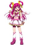  1girl :d absurdres bangs bike_shorts blush collarbone colored_eyelashes crop_top cure_dream detached_sleeves earrings ebura_din eyebrows_visible_through_hair frilled_skirt frills full_body highres jewelry kneehighs long_hair midriff milk_(yes!_precure_5) miniskirt navel open_mouth pink_footwear precure purple_eyes purple_shorts red_hair shiny shiny_hair short_shorts shorts shorts_under_skirt simple_background skirt smile solo standing stomach swept_bangs tied_hair very_long_hair white_background white_legwear white_skirt white_sleeves yes!_precure_5 yumehara_nozomi 