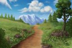  bad_id bad_pixiv_id boulder branch cloud commentary_request fence flower forest grass highres leaf lenasy meadow moss mountain nature no_humans original path rock scenery sky tree 