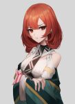  1girl black_survival breasts commentary_request earrings highres jewelry looking_at_viewer mea_(hwaksal) medium_breasts medium_hair nose open_mouth orange_eyes orange_hair simple_background solo tran_quynh_mai upper_body white_background 