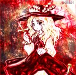  1girl ancient blush cross dress eyebrows_visible_through_hair frilled_hat frills hat hat_feather holding holding_clothes holding_cross holding_dress jacket_girl_(dipp) kittenup long_sleeves medium_hair open_mouth ribbon shirt touhou white_shirt 