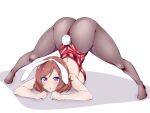  1girl animal_ears arched_back arm_rest ass breasts fake_animal_ears fake_tail flexible full_body hands_on_ground high_heels highleg highleg_leotard jack-o&#039;_challenge large_breasts legs_apart leotard looking_at_viewer love_live! love_live!_school_idol_project meme nishikino_maki pantyhose playboy_bunny pose purple_eyes rabbit_ears rabbit_tail red_hair red_leotard shadow shiny shiny_hair shiny_skin short_hair simple_background solo spread_legs standing strapless strapless_leotard stretch tail top-down_bottom-up uzumi_(uzumi_yosi) wide_spread_legs wrist_cuffs 