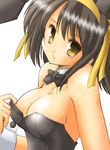  animal_ears breasts brown_hair bunny_ears bunnysuit large_breasts nishimura_takashi short_hair solo suzumiya_haruhi suzumiya_haruhi_no_yuuutsu 