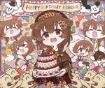  1girl :d animal_ears bangs bone_hair_ornament braid brown_eyes brown_hair chibi dated dog_ears dog_girl extra_ears fang futo-inu gestart333 hair_between_eyes hair_ornament hairclip happy_birthday highres hololive hoso-inu inugami_korone listener_(inugami_korone) long_hair low_twin_braids multiple_views open_mouth smile twin_braids virtual_youtuber 