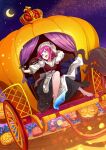  1girl bangs blue_eyes carriage check_commentary coffeekite commentary_request dress elizabeth_bathory_(cinderella_rider)_(fate) elizabeth_bathory_(fate) fate/grand_order fate_(series) highres long_hair long_sleeves open_mouth pink_hair pumpkin smile solo 