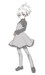  1girl closed_mouth darker_than_black dress galahad_01 looking_at_viewer pantyhose ponytail purple_eyes short_hair simple_background solo white_background yin_(darker_than_black) 