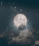  bird cloud commentary english_commentary flock full_moon landscape moon night night_sky no_humans original outdoors reinforced scenery signature sky star_(sky) 