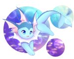  :3 animal_focus blue_eyes bubble commentary english_commentary fish full_body gradient gradient_background happy highres kryztar mixed-language_commentary no_humans open_mouth pokemon pokemon_(creature) smile solo underwater vaporeon 