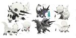  character_name color_guide concept_art evolutionary_line fakemon horns multiple_views open_mouth original pokemon red_eyes siirakannu simple_background size_comparison tail white_background 