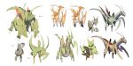  character_name concept_art evolutionary_line fakemon fangs fangs_out multiple_views original pokemon pokemon_(creature) red_eyes siirakannu simple_background white_background yellow_eyes 