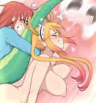  2girls afrobull blonde_hair blush bouncing_breasts breasts clenched_teeth cum cum_in_pussy dragon_girl dragon_horns dragon_tail ejaculation english_text futa_with_female futanari heart horns implied_futanari internal_cumshot kobayashi-san_chi_no_maidragon kobayashi_(maidragon) large_breasts long_hair maid_headdress multiple_girls nipples nude red_hair sex tail tail_hug teeth tohru_(maidragon) trembling twintails vaginal 