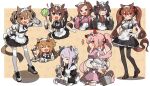  ! 6+girls :d alternate_costume amonitto animal_ears apron arms_behind_back bangs bespectacled black_dress black_hair black_kimono black_legwear black_skirt blush braid brown_eyes brown_footwear brown_hair bucket closed_mouth commentary_request daiwa_scarlet_(umamusume) dress duster elbow_gloves enmaided eyebrows_visible_through_hair floral_background glasses gloves hair_between_eyes hair_ribbon hand_on_hip hands_on_hips haru_urara_(umamusume) highres holding holding_bucket holding_tray horse_ears horse_girl horse_tail japanese_clothes kimono kitasan_black_(umamusume) loafers long_hair long_sleeves maid maid_headdress mayano_top_gun_(umamusume) mejiro_mcqueen_(umamusume) multiple_girls notice_lines open_mouth pantyhose parfait pinching_sleeves pink_dress pink_kimono pleated_skirt ponytail puffy_short_sleeves puffy_sleeves purple_hair red-framed_eyewear red_eyes red_ribbon ribbon sakura_bakushin_o_(umamusume) shirt shoes short_sleeves sidelocks skirt sleeves_past_wrists smart_falcon_(umamusume) smile standing swept_bangs tail teapot teeth thighhighs tokai_teio_(umamusume) tray twintails umamusume upper_teeth very_long_hair wa_maid white_apron white_footwear white_gloves white_legwear white_shirt wide_sleeves wrist_cuffs 