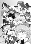  bangs bat_wings blunt_bangs book bow braid broom broom_riding cirno closed_eyes commentary_request crescent crescent_hat_ornament daiyousei detached_sleeves fairy_wings fangs flandre_scarlet frown greyscale grin hair_bow hair_tubes hakurei_reimu hat hat_bow hat_ornament head_wings highres hong_meiling ice ice_wings izayoi_sakuya kirisame_marisa koakuma maid maid_headdress mimofu_(fullhighkick) mob_cap monochrome nontraditional_miko one_side_up open_mouth outstretched_arms patchouli_knowledge puffy_short_sleeves puffy_sleeves reading remilia_scarlet ribbon-trimmed_sleeves ribbon_trim rumia short_sleeves smile touhou translation_request twin_braids wings witch_hat 