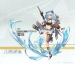  1girl arnold-s asymmetrical_legwear black_legwear blue_hair breasts cannon destroyer gun highres holding holding_gun holding_weapon machinery military military_vehicle navel original personification searchlight ship single_thighhigh small_breasts solo thighhighs torpedo torpedo_tubes turret two_side_up uss_hovey_(dd-208) warship watercraft weapon world_of_warships yellow_eyes 