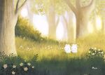  artist_name ayu_(mog) bunny flower forest grass highres holding_hands nature no_humans original outdoors scenery sunlight tree walking 