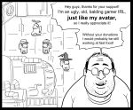  1boy among_us balding bb_(baalbuddy) commentary english_commentary english_text facial_hair fat fat_man glasses greyscale hat highres looking_at_viewer missing_tooth mole mole_above_mouth monochrome original solo speech_bubble ugly_man virtual_youtuber witch_hat 