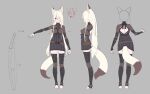  1girl animal_ears arm_at_side belt black_legwear black_skirt bodysuit breasts brown_belt dark_persona enkyo_yuuichirou facial_mark fox_ears fox_tail full_body hair_over_one_eye high-waist_skirt katana kitsunegasaki_tametsugu_(tenka_hyakken) long_hair looking_at_viewer medium_breasts miniskirt multiple_views official_art red_eyes skirt stirrup_legwear sword tail tenka_hyakken thighhighs toeless_legwear weapon white_hair zettai_ryouiki 