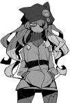  1girl animal_hat annoyed badge bags_under_eyes bangs button_badge cabbie_hat cat_hat cowboy_shot dowman_sayman evangelion:_3.0_you_can_(not)_redo eyepatch frown greyscale hands_in_pockets hat highres jacket long_hair long_sleeves looking_at_viewer monochrome neon_genesis_evangelion plugsuit rebuild_of_evangelion simple_background skull_print solo souryuu_asuka_langley white_background 