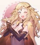  1girl ai_tkkm bangs blonde_hair blue_eyes bodystocking breasts cape circlet fire_emblem fire_emblem_fates highres long_hair looking_at_viewer medium_breasts one_eye_closed open_mouth ophelia_(fire_emblem) solo 