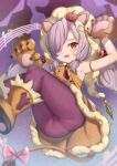  1girl animal_ears animal_hands armpits arms_up ass bangs blush boots bow brown_footwear brown_gloves claws commentary_request dress fang gloves granblue_fantasy hair_ornament hair_over_one_eye hair_ribbon halloween harvin highres jack-o&#039;-lantern jack-o&#039;-lantern_hair_ornament lion_ears lion_tail long_hair looking_at_viewer low_twintails md5_mismatch niyon_(granblue_fantasy) open_mouth panties panties_under_pantyhose pantyhose pantylines paw_gloves pink_bow pointy_ears purple_eyes purple_hair purple_legwear purple_ribbon resolution_mismatch revision ribbon sleeveless sleeveless_dress solo source_larger striped striped_ribbon tail tail_bow tail_ornament thighs twintails underwear uneg 