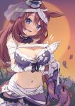  1girl animal_ears bandages blue_eyes blush breasts cleavage commentary_request halloween highres horse_ears horse_girl horse_tail large_breasts long_hair looking_at_viewer make_up_in_halloween!_(umamusume) navel nut_megu official_alternate_costume smile super_creek_(umamusume) tail umamusume very_long_hair 