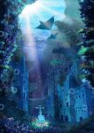  absurdres bubble coral day highres manta_ray no_humans ocean original outdoors ruins scenery school_of_fish statue sumassha_t_t sunlight 