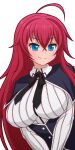  1girl ahoge blue_eyes breasts capelet commentary_request hair_between_eyes high_school_dxd kuoh_academy_school_uniform large_breasts long_hair mike_inel red_hair rias_gremory school_uniform smile solo transparent_background upper_body 