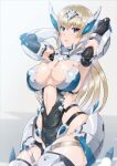  1girl android arms_behind_head blonde_hair blue_eyes breasts covered_nipples di_allez_series doll_joints joints kneeling large_breasts long_hair mecha_musume nandz phantasy_star phantasy_star_online_2 skindentation solo very_long_hair 