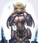  1girl android blonde_hair blue_eyes breasts commentary_request di_allez_series highres large_breasts long_hair mecha_musume nandarobium navel phantasy_star phantasy_star_online_2 solo very_long_hair x_fingers 