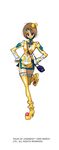  2005 :3 absurdres bag blue_eyes boots brown_hair circlet full_body hair_ornament handbag highres miniskirt nakazawa_kazuto norma_beatty official_art short_hair skirt smile solo standing standing_on_one_leg tales_of_(series) tales_of_legendia thigh_boots thighhighs white_background yellow_footwear yellow_legwear yellow_skirt 