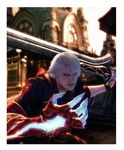  3d absurdres blue_eyes capcom cg concept_art devil_bringer devil_may_cry devil_may_cry_4 dual_persona gloves highres male male_focus nero nero_(devil_may_cry) official_art red_queen_(sword) sword tatsuya_yoshikawa trench_coat trenchcoat weapon white_hair 