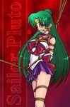  back_bow ball_gag bdsm bishoujo_senshi_sailor_moon black_choker blush bondage bound bow brown_bow character_name choker crotch_rope earrings gag gagged gloves green_hair hair_bun half_updo jewelry long_hair magical_girl meiou_setsuna panties predicament_bondage rope sailor_pluto sailor_senshi_uniform saliva shibari shibari_over_clothes solo spark_utamaro sweat tiara underwear white_gloves 