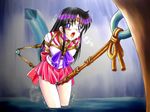  back_bow bdsm bishoujo_senshi_sailor_moon black_hair blue_eyes blush bondage bound bow crotch_rope earrings hino_rei jewelry long_hair magical_girl open_mouth predicament_bondage red_sailor_collar red_skirt rope rope_walking sailor_collar sailor_mars sailor_senshi_uniform shibari shibari_over_clothes skirt solo spark_utamaro star star_earrings sweat tiara water 