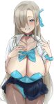  1girl absurdres asuna_(blue_archive) bangs blue_archive blush breasts cleavage collarbone hair_over_one_eye highres hotate-chan large_breasts light_brown_hair long_hair looking_at_viewer mole mole_on_breast pantyhose skirt smile solo thighs 