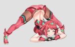  1girl ^_^ bangs black_gloves breasts chest_jewel closed_eyes desspie earrings fingerless_gloves full_body gem gloves happy headpiece highres jack-o&#039;_challenge jewelry large_breasts legs meme pyra_(xenoblade) red_hair red_legwear red_shorts short_hair short_shorts shorts smile solo super_smash_bros. swept_bangs thighhighs tiara top-down_bottom-up xenoblade_chronicles_(series) xenoblade_chronicles_2 