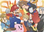  1other 5boys blonde_hair blue_eyes blue_overalls brown_hair carrying carrying_person cloud_strife facial_hair final_fantasy final_fantasy_vii fingerless_gloves gloves hat jewelry kibasen kingdom_hearts kingdom_hearts_i kirby kirby_(series) link male_focus mario mario_(series) multiple_boys mustache necklace open_mouth overalls pointy_ears red_hair ryouto sephiroth short_hair silver_hair smile sora_(kingdom_hearts) spiked_hair super_mario_bros. super_smash_bros. the_legend_of_zelda the_legend_of_zelda:_breath_of_the_wild 
