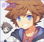  1boy armor blue_eyes brown_eyes brown_hair fingerless_gloves gloves jewelry kingdom_hearts kingdom_hearts_i lowres male_focus necklace open_mouth short_hair smile solo sora_(kingdom_hearts) spiked_hair super_smash_bros. wusagi2 